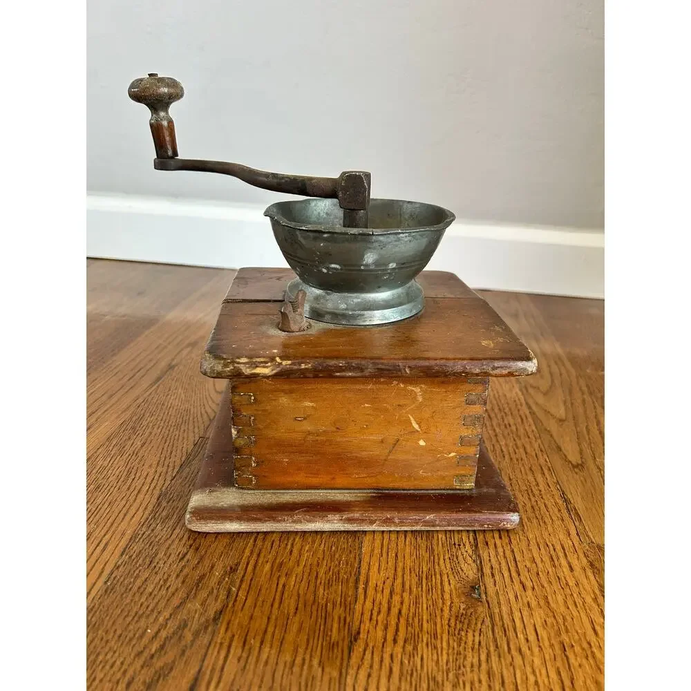 Antique Wood Dovetailed Box Coffee Grinder Mill
